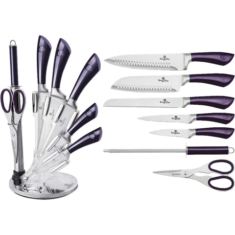  BH/2670, Juego de cuchillos de 8 piezas con soporte de acrílico, Morado, T1: Juego de cuchillos de 8 piezas con soporte de acrílico b., juego de cuchillos, cuchillos, cuchillo, soporte de acrílico, soporte, cuchillos y herramientas de corte