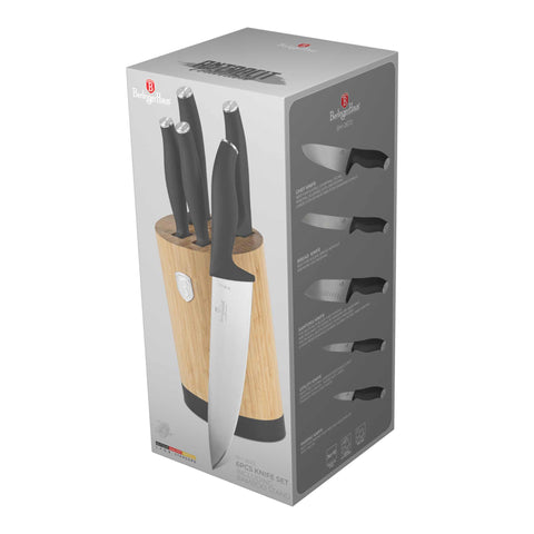 BH/2672, Juego de cuchillos de 6 piezas con soporte de BAMBÚ, Antracita mate, Juego de cuchillos de 6 piezas con soporte de bambú b., Juego de cuchillos, Cuchillos, Cuchillo, Tabla de cortar, Bambú, Cuchillos y herramientas de corte