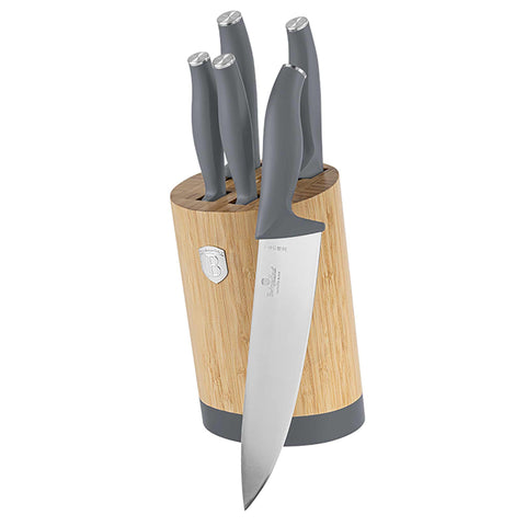  BH/2680, juego de cuchillos de 6 piezas con soporte de bambú, gris mate, juego de cuchillos de 6 piezas con soporte de bambú b., juego de cuchillos, cuchillos, cuchillo, tabla de cortar, bambú, cuchillos y herramientas de corte