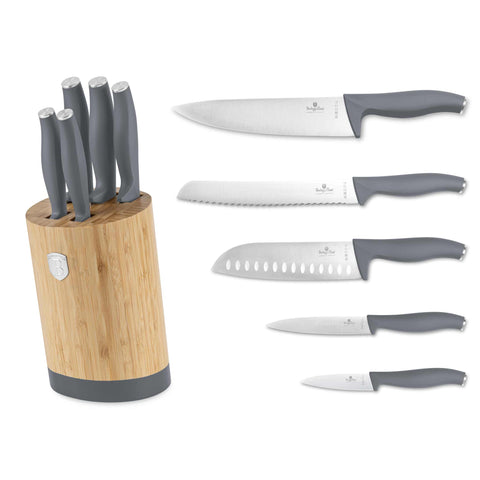  BH/2680, juego de cuchillos de 6 piezas con soporte de bambú, gris mate, juego de cuchillos de 6 piezas con soporte de bambú b., juego de cuchillos, cuchillos, cuchillo, tabla de cortar, bambú, cuchillos y herramientas de corte