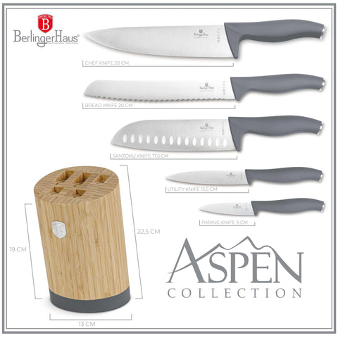  BH/2680, juego de cuchillos de 6 piezas con soporte de bambú, gris mate, juego de cuchillos de 6 piezas con soporte de bambú b., juego de cuchillos, cuchillos, cuchillo, tabla de cortar, bambú, cuchillos y herramientas de corte
