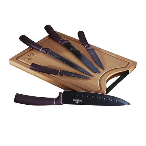 Juego De 6 Cuchillos Con Tabla De Cortar De Bambú