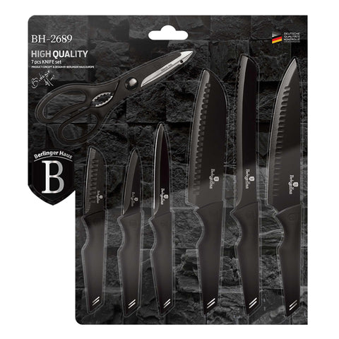 Juego de cuchillos, cuchillos, cuchillo,T4: juego de cuchillos de 7 piezas, blíster, negro,BH/2689