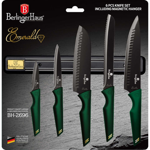 Juego de cuchillos, cuchillos, cuchillo, percha magnética, para colgar,,T4: Juego de cuchillos de 6 piezas con percha magnética b., blíster, esmeralda/verde,,BH/2532A,BH/2696