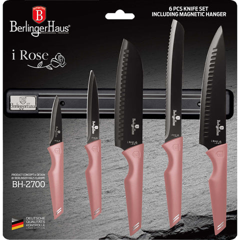 Juego de cuchillos, cuchillos, cuchillo, percha magnética, para colgar,,T4: Juego de cuchillos de 6 piezas con percha magnética b., blíster, rosa,,,BH/2700