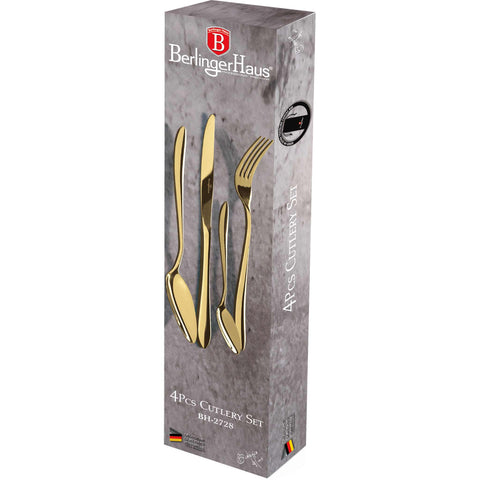  BH/2728, juego de cubiertos de 4 piezas con espejo y bolsa de viaje de lona, champán, juego de cubiertos de 4 piezas, juego de cubiertos, cubiertos, espejo, bolsa de viaje, portátil, vajilla