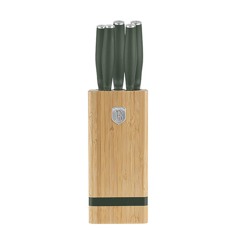 Juego de cuchillos, cuchillos, cuchillo, tabla de cortar, bambú,,Juego de cuchillos de 6 piezas con soporte de bambú a.,verde mate,NUEVO,,BH/2751