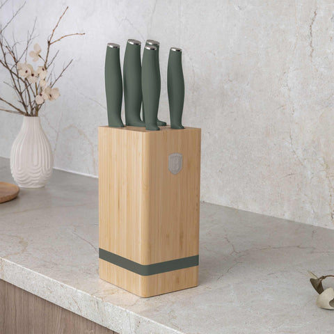  BH/2751, Juego de cuchillos de 6 piezas con soporte de BAMBÚ, Verde mate, Juego de cuchillos de 6 piezas con soporte de bambú a., Juego de cuchillos, Cuchillos, Cuchillo, Tabla de cortar, Bambú, Cuchillos y herramientas de corte