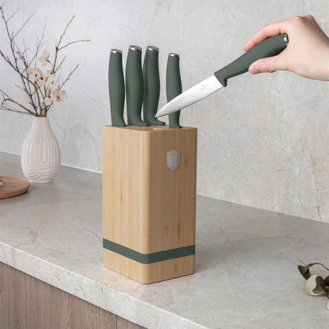  BH/2751, Juego de cuchillos de 6 piezas con soporte de BAMBÚ, Verde mate, Juego de cuchillos de 6 piezas con soporte de bambú a., Juego de cuchillos, Cuchillos, Cuchillo, Tabla de cortar, Bambú, Cuchillos y herramientas de corte