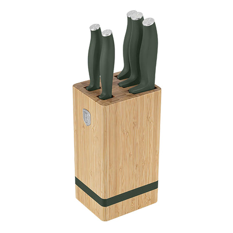 Juego de cuchillos, cuchillos, cuchillo, tabla de cortar, bambú,,Juego de cuchillos de 6 piezas con soporte de bambú a.,verde mate,NUEVO,,BH/2751