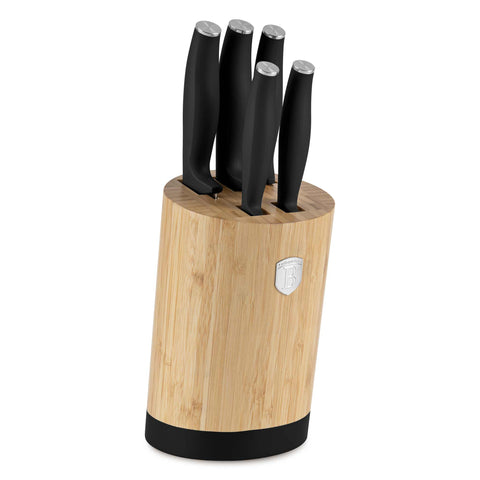  BH/2753, juego de cuchillos de 6 piezas con soporte de bambú, negro, plateado, juego de cuchillos de 6 piezas con soporte de bambú b., juego de cuchillos, cuchillos, cuchillo, tabla de cortar, bambú, cuchillos y herramientas de corte