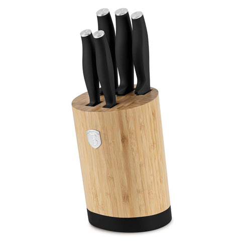  BH/2753, juego de cuchillos de 6 piezas con soporte de bambú, negro, plateado, juego de cuchillos de 6 piezas con soporte de bambú b., juego de cuchillos, cuchillos, cuchillo, tabla de cortar, bambú, cuchillos y herramientas de corte