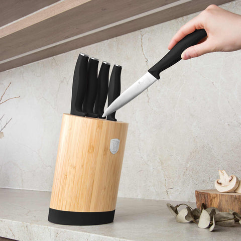  BH/2753, juego de cuchillos de 6 piezas con soporte de bambú, negro, plateado, juego de cuchillos de 6 piezas con soporte de bambú b., juego de cuchillos, cuchillos, cuchillo, tabla de cortar, bambú, cuchillos y herramientas de corte