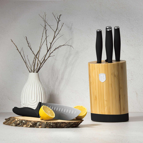  BH/2753, juego de cuchillos de 6 piezas con soporte de bambú, negro, plateado, juego de cuchillos de 6 piezas con soporte de bambú b., juego de cuchillos, cuchillos, cuchillo, tabla de cortar, bambú, cuchillos y herramientas de corte