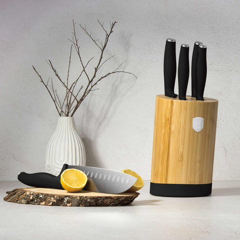  BH/2753, juego de cuchillos de 6 piezas con soporte de bambú, negro, plateado, juego de cuchillos de 6 piezas con soporte de bambú b., juego de cuchillos, cuchillos, cuchillo, tabla de cortar, bambú, cuchillos y herramientas de corte