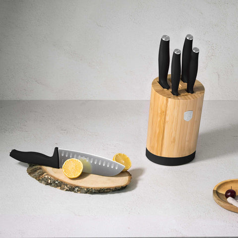  BH/2753, juego de cuchillos de 6 piezas con soporte de bambú, negro, plateado, juego de cuchillos de 6 piezas con soporte de bambú b., juego de cuchillos, cuchillos, cuchillo, tabla de cortar, bambú, cuchillos y herramientas de corte