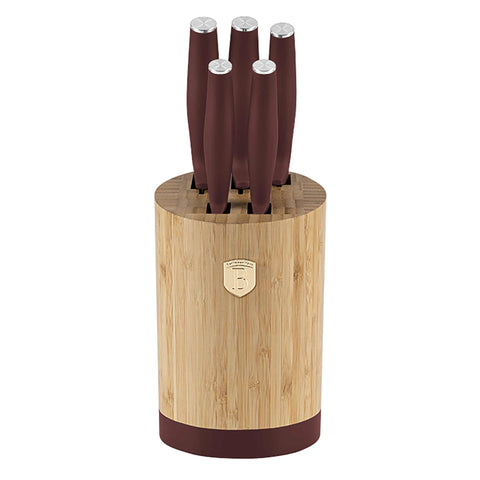  BH/2754, Juego de cuchillos de 6 piezas con soporte de BAMBÚ, Burdeos mate, Juego de cuchillos de 6 piezas con soporte de bambú b., Juego de cuchillos, Cuchillos, Cuchillo, Tabla de cortar, Bambú, Cuchillos y herramientas de corte