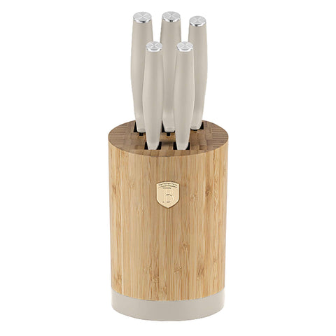 BH/2755, juego de cuchillos de 6 piezas con soporte de BAMBÚ, crema mate, juego de cuchillos de 6 piezas con soporte de bambú b., juego de cuchillos, cuchillos, cuchillo, tabla de cortar, bambú, cuchillos y herramientas de corte