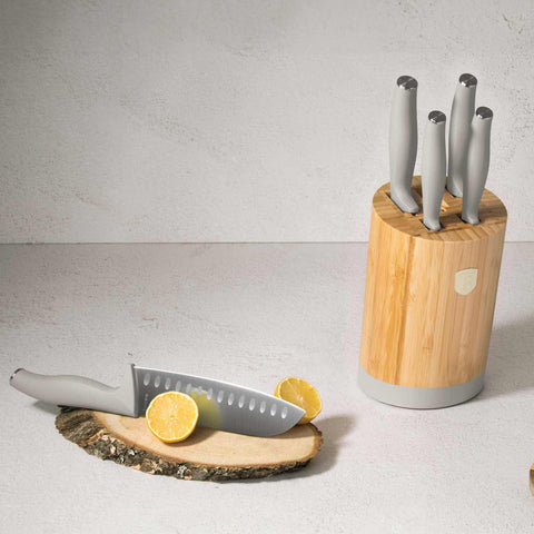 BH/2755, juego de cuchillos de 6 piezas con soporte de BAMBÚ, crema mate, juego de cuchillos de 6 piezas con soporte de bambú b., juego de cuchillos, cuchillos, cuchillo, tabla de cortar, bambú, cuchillos y herramientas de corte