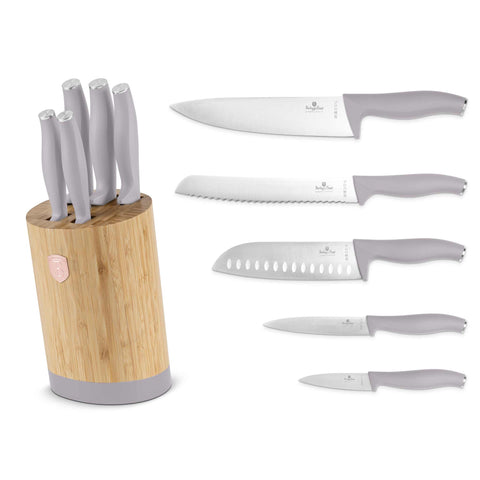  BH/2756, juego de cuchillos de 6 piezas con soporte de BAMBÚ, gris topo mate, juego de cuchillos de 6 piezas con soporte de bambú b., juego de cuchillos, cuchillos, cuchillo, tabla de cortar, bambú, cuchillos y herramientas de corte