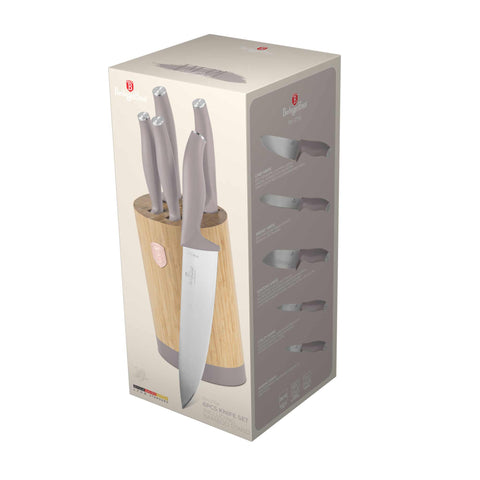  BH/2756, juego de cuchillos de 6 piezas con soporte de BAMBÚ, gris topo mate, juego de cuchillos de 6 piezas con soporte de bambú b., juego de cuchillos, cuchillos, cuchillo, tabla de cortar, bambú, cuchillos y herramientas de corte