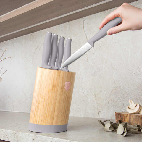  BH/2756, juego de cuchillos de 6 piezas con soporte de BAMBÚ, gris topo mate, juego de cuchillos de 6 piezas con soporte de bambú b., juego de cuchillos, cuchillos, cuchillo, tabla de cortar, bambú, cuchillos y herramientas de corte