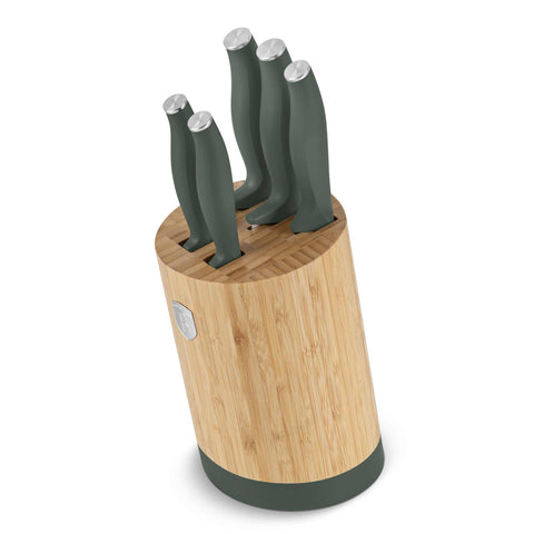  BH/2757, Juego de cuchillos de 6 piezas con soporte de bambú, verde mate, juego de cuchillos de 6 piezas con soporte de bambú b., juego de cuchillos, cuchillos, cuchillo, tabla de cortar, bambú, cuchillos y herramientas de corte