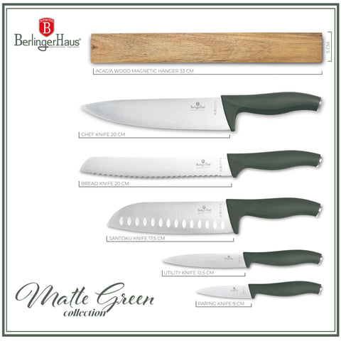  BH/2757, Juego de cuchillos de 6 piezas con soporte de bambú, verde mate, juego de cuchillos de 6 piezas con soporte de bambú b., juego de cuchillos, cuchillos, cuchillo, tabla de cortar, bambú, cuchillos y herramientas de corte