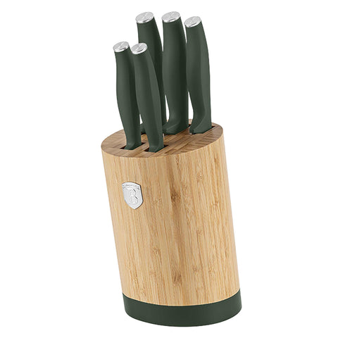 Juego de cuchillos, cuchillos, cuchillo, tabla de cortar, bambú,Juego de cuchillos de 6 piezas con soporte de bambú b.,verde mate,NUEVO,BH/2757