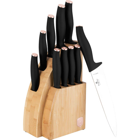 Juego de cuchillos, cuchillos, cuchillo, tabla de cortar, bambú,,Juego de cuchillos de 10 piezas con soporte de bambú,negro/oro rosa,NUEVO,,BH/2760