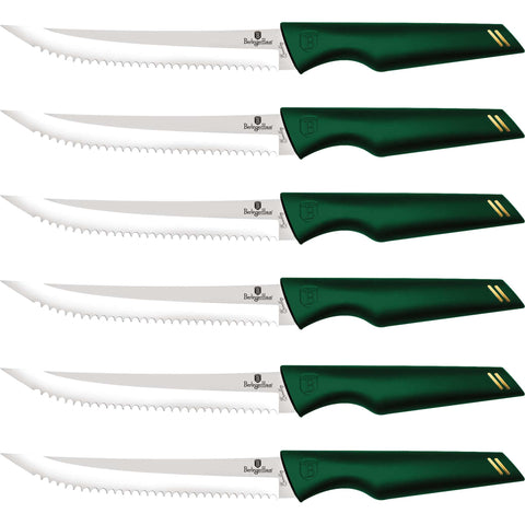 BH/2785, juego de 6 cuchillos para carne, esmeralda, verde, juego de 6 cuchillos para carne, blíster, juego de cuchillos para carne, cuchillos para carne