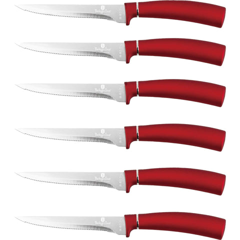  BH/2809,BH/2781, juego de 6 cuchillos para carne, burdeos, rojo, T4: juego de 6 cuchillos para carne, blíster, juego de cuchillos para carne, cuchillos para carne, cuchillos y herramientas de corte, cuchillo para carne
