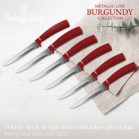  BH/2809,BH/2781, juego de 6 cuchillos para carne, burdeos, rojo, T4: juego de 6 cuchillos para carne, blíster, juego de cuchillos para carne, cuchillos para carne, cuchillos y herramientas de corte, cuchillo para carne