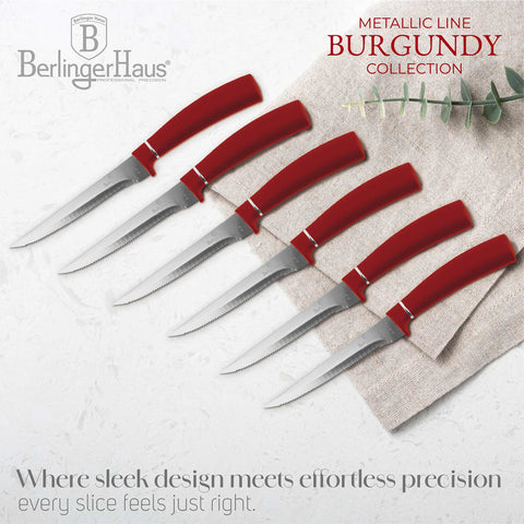  BH/2809,BH/2781, juego de 6 cuchillos para carne, burdeos, rojo, T4: juego de 6 cuchillos para carne, blíster, juego de cuchillos para carne, cuchillos para carne, cuchillos y herramientas de corte, cuchillo para carne