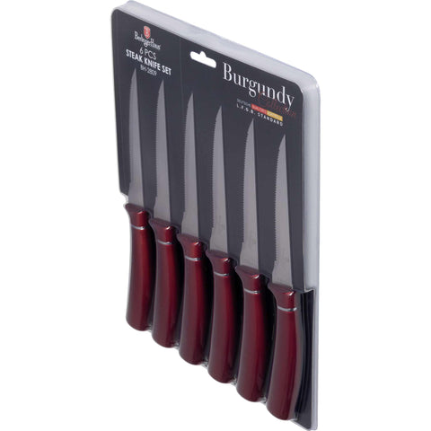  BH/2809,BH/2781, juego de 6 cuchillos para carne, burdeos, rojo, T4: juego de 6 cuchillos para carne, blíster, juego de cuchillos para carne, cuchillos para carne, cuchillos y herramientas de corte, cuchillo para carne