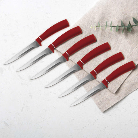  BH/2809,BH/2781, juego de 6 cuchillos para carne, burdeos, rojo, T4: juego de 6 cuchillos para carne, blíster, juego de cuchillos para carne, cuchillos para carne, cuchillos y herramientas de corte, cuchillo para carne