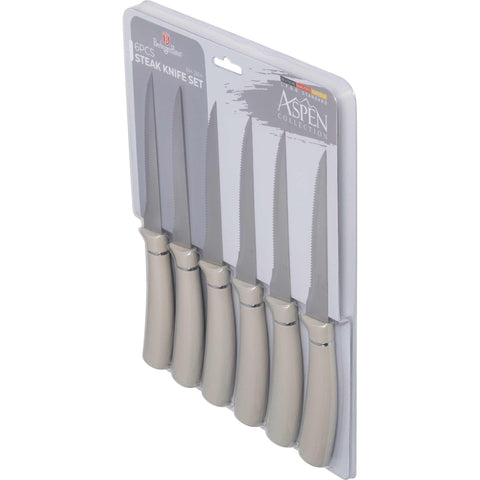 Juego de cuchillos para carne, cuchillos para carne, T4: juego de 6 cuchillos para carne, blíster, gris mate, NUEVO, BH/2840, BH/2814