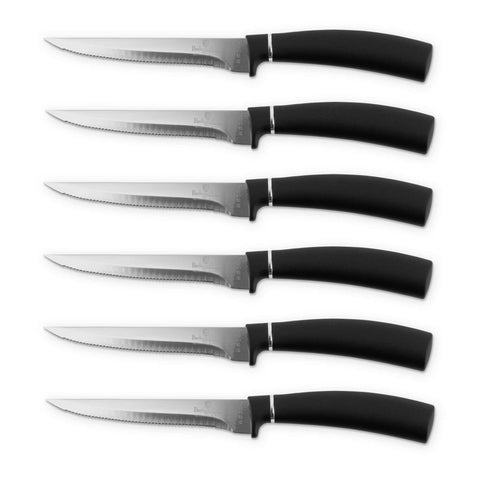  BH/2815, juego de 6 cuchillos para carne, negro, plateado, T4: juego de 6 cuchillos para carne, blíster, juego de cuchillos para carne, cuchillos para carne, cuchillos y herramientas de corte, cuchillo para carne