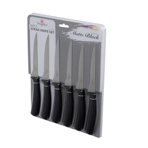  BH/2815, juego de 6 cuchillos para carne, negro, plateado, T4: juego de 6 cuchillos para carne, blíster, juego de cuchillos para carne, cuchillos para carne, cuchillos y herramientas de corte, cuchillo para carne