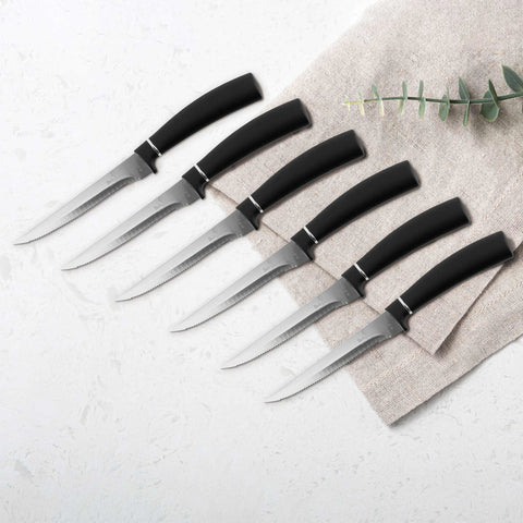  BH/2815, juego de 6 cuchillos para carne, negro, plateado, T4: juego de 6 cuchillos para carne, blíster, juego de cuchillos para carne, cuchillos para carne, cuchillos y herramientas de corte, cuchillo para carne