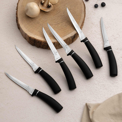  BH/2815, juego de 6 cuchillos para carne, negro, plateado, T4: juego de 6 cuchillos para carne, blíster, juego de cuchillos para carne, cuchillos para carne, cuchillos y herramientas de corte, cuchillo para carne