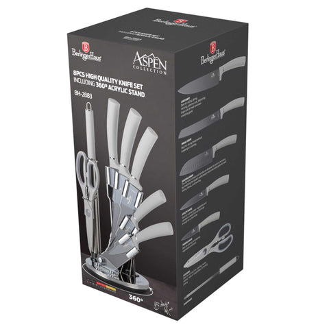  BH/2883, Juego de cuchillos de 8 piezas con soporte de acrílico, gris mate, T3: Juego de cuchillos de 8 piezas con soporte de acrílico a., juego de cuchillos, cuchillos, cuchillo, soporte de acrílico, soporte, cuchillos y herramientas de corte