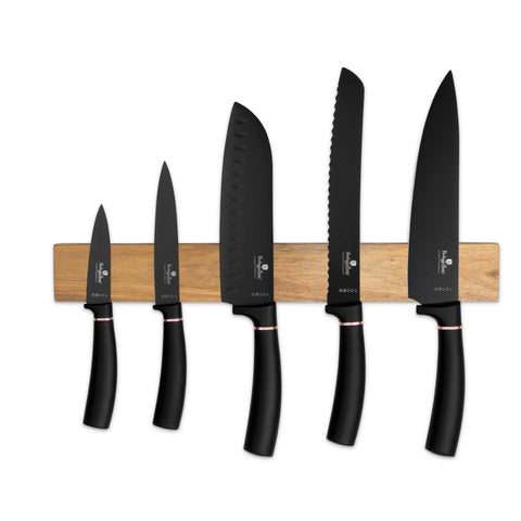  BH/2884,BH/2884N,Juego de cuchillos de 6 piezas con colgador magnético de madera de acacia,Negro,Oro rosa,T3: Juego de cuchillos de 6 piezas con colgador de madera de acacia,juego de cuchillos,cuchillos,cuchillo,percha de madera de acacia,colgar,Cuchillos y herramientas de corte