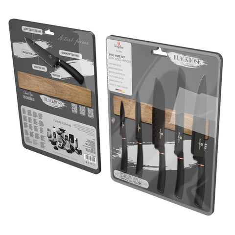  BH/2884,BH/2884N,Juego de cuchillos de 6 piezas con colgador magnético de madera de acacia,Negro,Oro rosa,T3: Juego de cuchillos de 6 piezas con colgador de madera de acacia,juego de cuchillos,cuchillos,cuchillo,percha de madera de acacia,colgar,Cuchillos y herramientas de corte