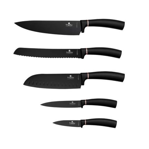  BH/2884N, juego de cuchillos de 6 piezas con colgador magnético de madera de bambú, negro, oro rosa, T3: juego de cuchillos de 6 piezas con colgador de madera de bambú, juego de cuchillos, cuchillos, cuchillo, colgador de madera de bambú, colgante, cuchillos y herramientas de corte