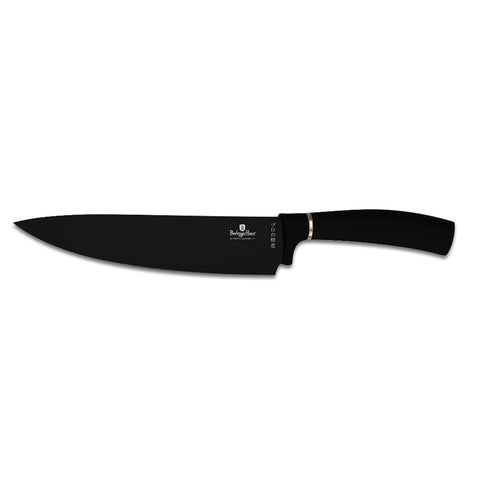 Product image of 4pcs knife set. Part of the Black Rose Collection . Features: • Material: stainless steel with black non-stick coating • Chef knife 20 cm • Santoku knife 17,5 cm • Utility knife 12,5 cm • Paring knife 9 cm • C.... (Studio view). Official Berlinger Haus product, boosted by Promintra sl.