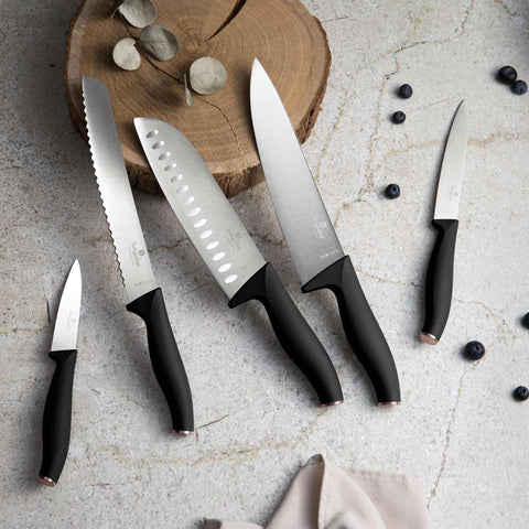 Set De 6 Cuchillos Con Colgador Magnético De Madera De Acacia