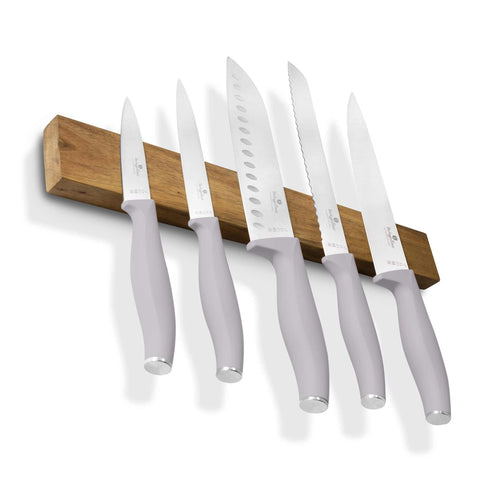 Juego De 6 Cuchillos Con Colgador Magnético De Madera De Acacia
