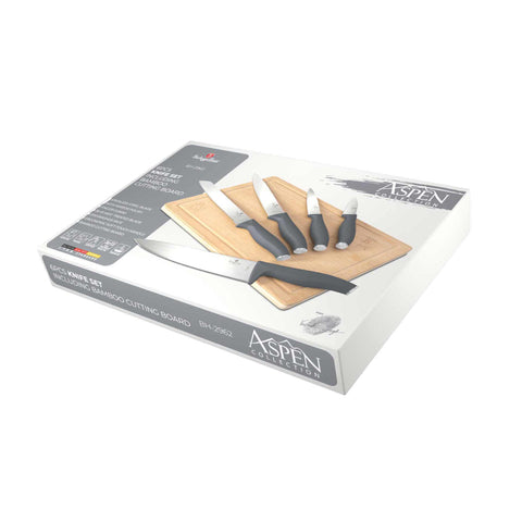  BH/2962, juego de cuchillos de 6 piezas con tabla de cortar de bambú, gris mate, juego de cuchillos de 6 piezas con tabla de cortar de bambú, juego de cuchillos, cuchillos, cuchillo, tabla de cortar, bambú, cuchillos y herramientas de corte