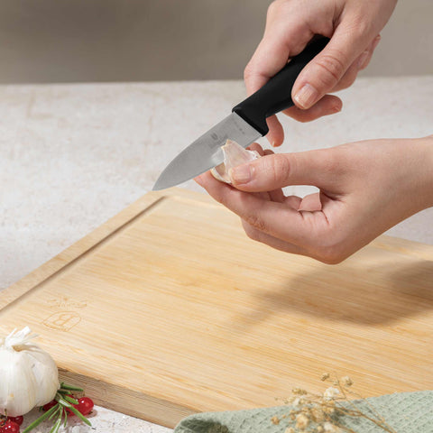  BH/2963, juego de cuchillos de 6 piezas con tabla de cortar de bambú, negro, oro rosa, juego de cuchillos de 6 piezas con tabla de cortar de bambú, juego de cuchillos, cuchillos, cuchillo, tabla de cortar, bambú, cuchillos y herramientas de corte